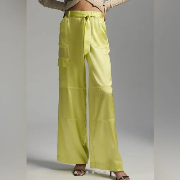 Hutch Anthropologie Satin Utility Pants - Chartreuse - PLUS 3X - HEMMED - Picture 14 of 16
